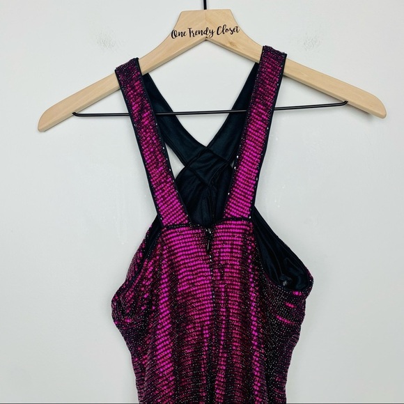 #26 Guess | NWT Crisscross Keyhole Sequined Pink Bodycon Mini Dress Size 2 - Picture 9 of 9